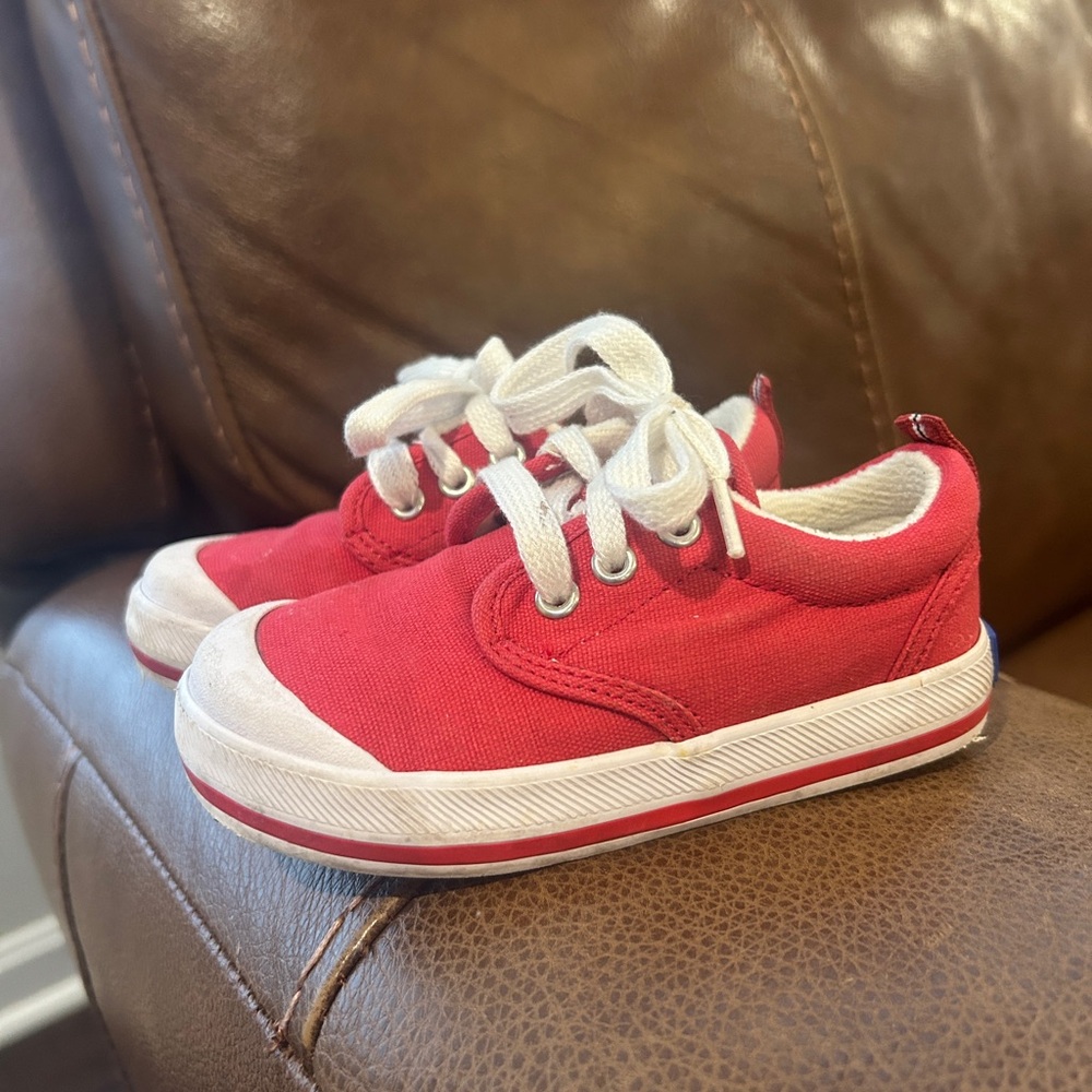 Keds Kids Red Canvas Lace-Up Sneakers with White Trim 6c